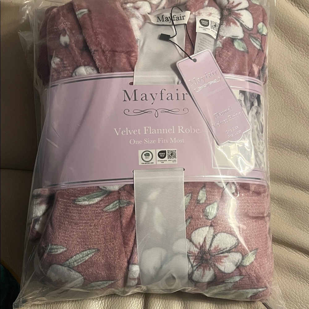 Velvet Flannel Robe - Mauve Floral
